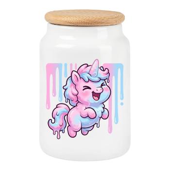 Délice de goutte de licorne pastel - Boîte à biscuits avec couvercle en bois - blanc - Devant