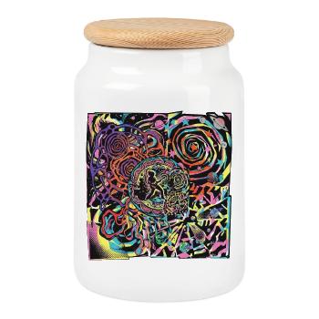 Psychedelic Rock Party Moon - Boîte à biscuits avec couvercle en bois - blanc - Devant