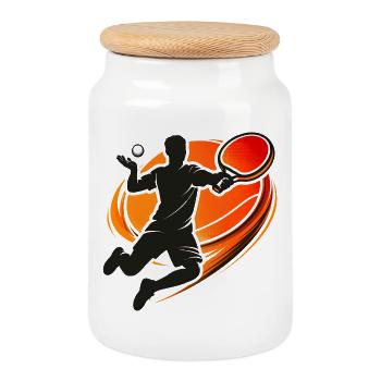 Table Tennis Serve Shirt Ping Pong Player - Cookie Jar with Wooden Lid - white - Front