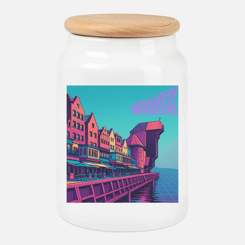 Gdansk Hafen Neon Farben - Keksdose mit Holzdeckel - Weiß