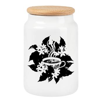 Élégante tasse de café Floral Botanical - Boîte à biscuits avec couvercle en bois - blanc - Devant