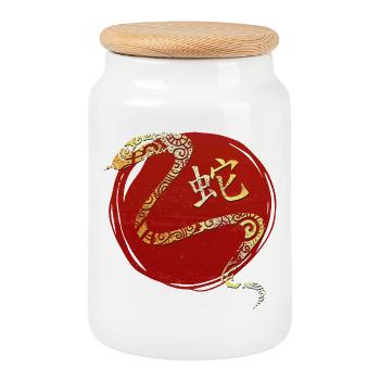 Schlange Chinesisches Tierkreiszeichen Horoskop - Keksdose mit Holzdeckel - Weiß - Vorne