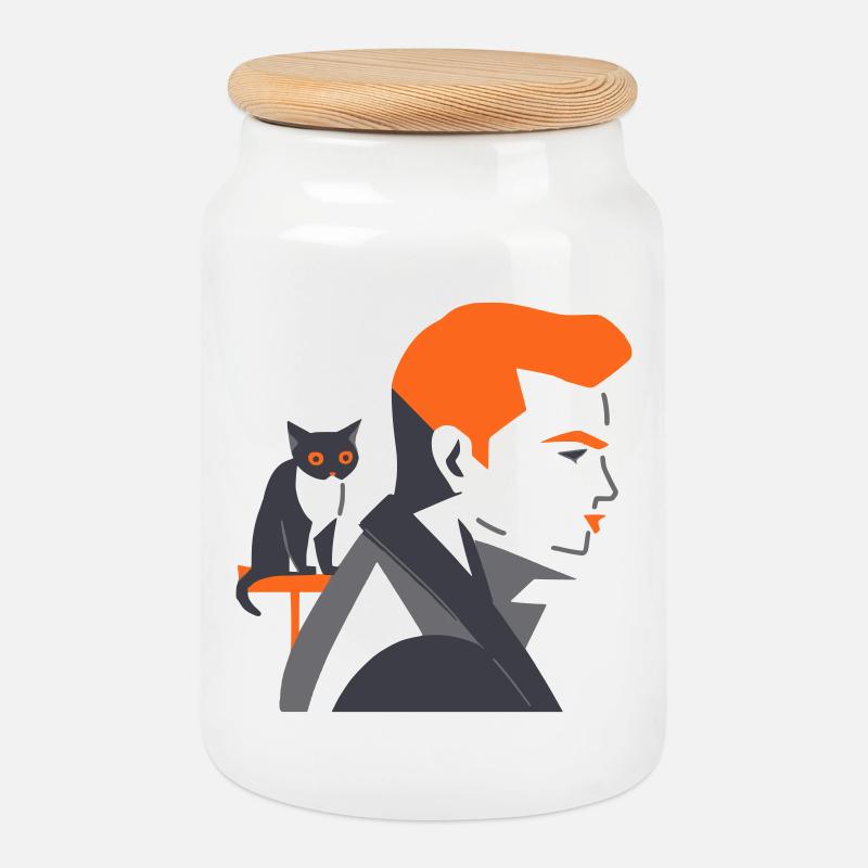 Mann mit Katze - Tusarisa - Keksdose mit Holzdeckel - Weiß