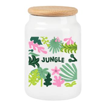 Jungle Tropical Leaves Pattern Nature Design - Keksdose mit Holzdeckel - Weiß - Vorne