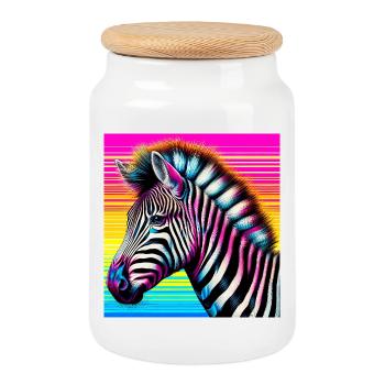 zèbre - Boîte à biscuits avec couvercle en bois - blanc - Devant
