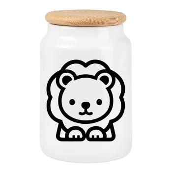 lion - Boîte à biscuits avec couvercle en bois - blanc - Devant