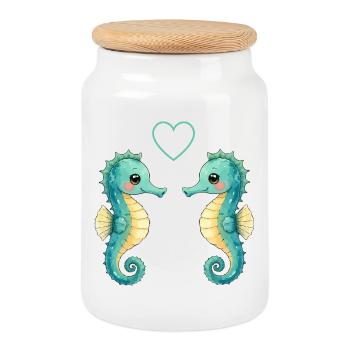 Deux paires d’hippocampes - Boîte à biscuits avec couvercle en bois - blanc - Devant