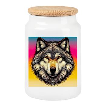 Wolf - Keksdose mit Holzdeckel - Weiß - Vorne