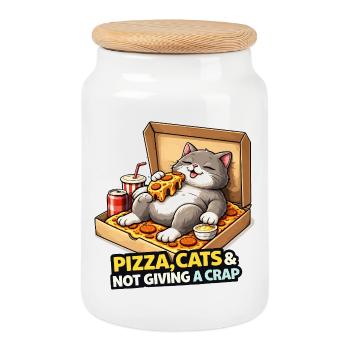 Pizza Cats Einstellung - Keksdose mit Holzdeckel - Weiß - Vorne