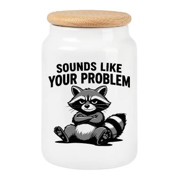 T-shirt Attitude Raccoon : Ça ressemble à ton problème - Boîte à biscuits avec couvercle en bois - blanc - Devant