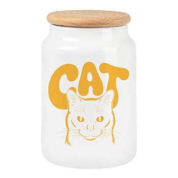 Yellow cat logo for dark backgrounds - Cookie Jar with Wooden Lid - white - Front