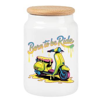 Né pour faire du scooter Neon Splash - Boîte à biscuits avec couvercle en bois - blanc - Devant