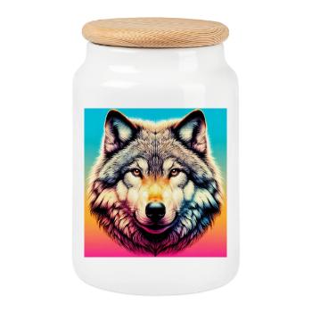 Wolf - Cookie Jar with Wooden Lid - white - Front