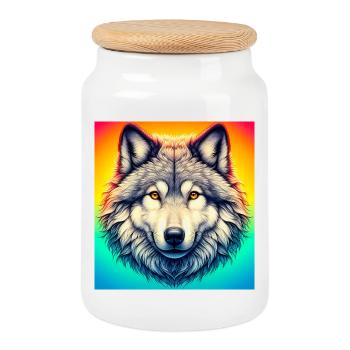 Wolf - Cookie Jar with Wooden Lid - white - Front