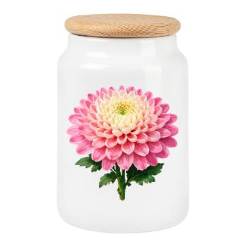 Fleur de chrysanthème rose - Boîte à biscuits avec couvercle en bois - blanc - Devant