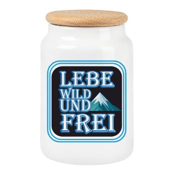 Lebe Wild Und Frei Bergmotiv - Keksdose mit Holzdeckel - Weiß - Vorne