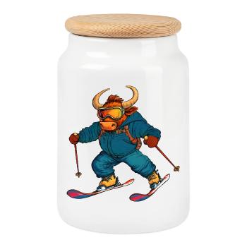 Skieur Taurus - Boîte à biscuits avec couvercle en bois - blanc - Devant