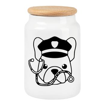 Frenchie Arzt Kopf Outline - Keksdose mit Holzdeckel - Weiß - Vorne