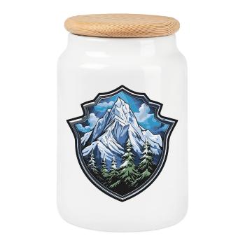 Mountains - Cookie Jar with Wooden Lid - white - Front
