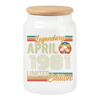 Avril 1981 Cadeau 45e Anniversaire - April 1981 - Boîte à biscuits avec couvercle en bois - blanc - Devant
