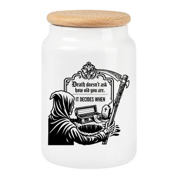Death Doesn't Ask How Old You Are Gothic Skull - Cookie Jar with Wooden Lid - white - Front