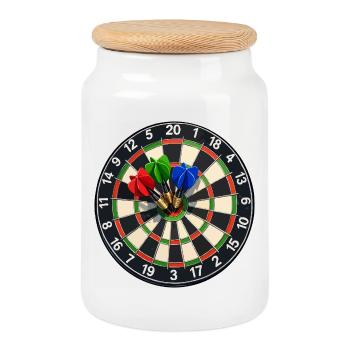 Dartscheibe Bullseye Drei Darts - Keksdose mit Holzdeckel - Weiß - Vorne