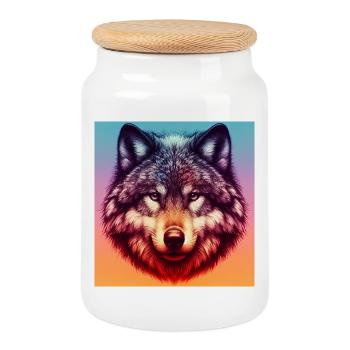 Wolf - Cookie Jar with Wooden Lid - white - Front