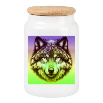 Wolf - Cookie Jar with Wooden Lid - white - Front