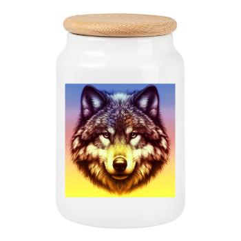 Wolf - Keksdose mit Holzdeckel - Weiß - Vorne