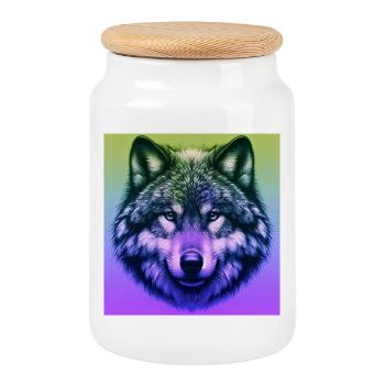 Wolf - Cookie Jar with Wooden Lid - white - Front