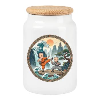 Kung Fu Kämpfer - Keksdose mit Holzdeckel - Weiß - Vorne