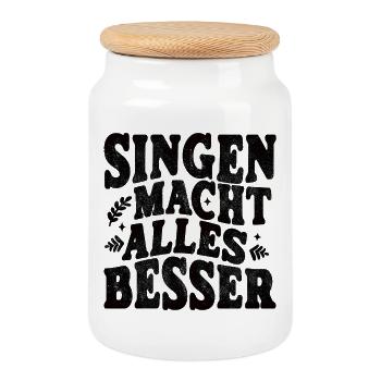 Singen macht alles besser schwarz - Keksdose mit Holzdeckel - Weiß - Vorne