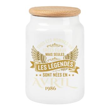 Légendaire depuis Avril 1986 - Vintage Avril 1986 - Boîte à biscuits avec couvercle en bois - blanc - Devant
