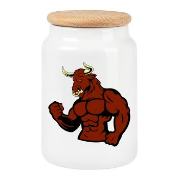 Muscular Bull Taurus - Cookie Jar with Wooden Lid - white - Front