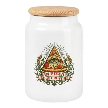 Devise de la Croûte Œil de la Pyramide de la Pizza - Boîte à biscuits avec couvercle en bois - blanc - Devant