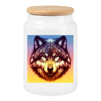 Wolf - Cookie Jar with Wooden Lid - white - Front
