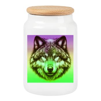 Wolf - Cookie Jar with Wooden Lid - white - Front