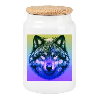 Wolf - Cookie Jar with Wooden Lid - white - Front