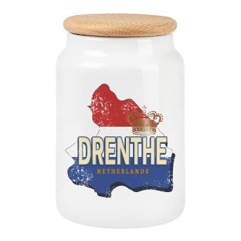 Souvenir vintage rétro Hollandais de Drenthe - Boîte à biscuits avec couvercle en bois - blanc - Devant
