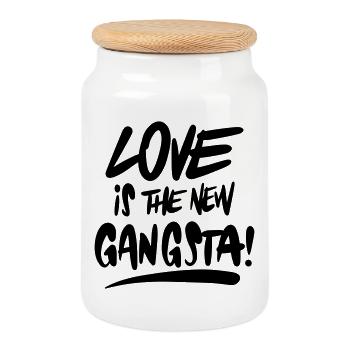 Love is the new gangsta - Keksdose mit Holzdeckel - Weiß - Vorne
