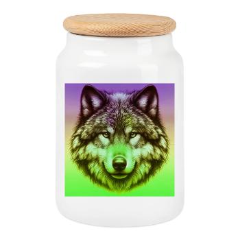Wolf - Keksdose mit Holzdeckel - Weiß - Vorne