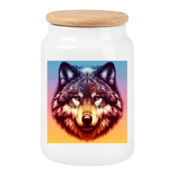 Wolf - Keksdose mit Holzdeckel - Weiß - Vorne