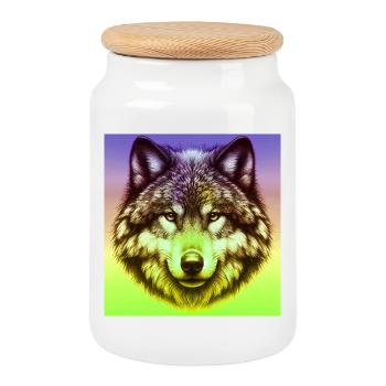 Wolf - Keksdose mit Holzdeckel - Weiß - Vorne