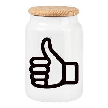 Daumen Hoch Handzeichen – Thumbs Up Symbol - Keksdose mit Holzdeckel - Weiß - Vorne