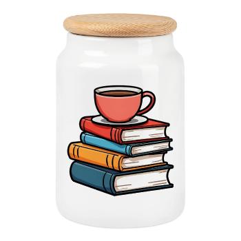 Bücher  - Keksdose mit Holzdeckel - Weiß - Vorne