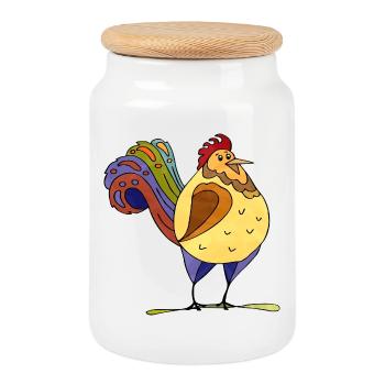 Rooster - Cookie Jar with Wooden Lid - white - Front