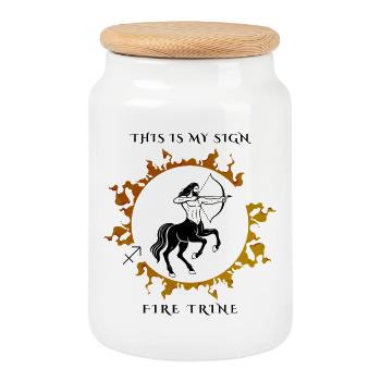 My sign is Sagittarius - Cookie Jar with Wooden Lid - white - Front