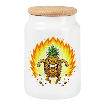 Wütende Ananas mit Flammen - Keksdose mit Holzdeckel - Weiß - Vorne