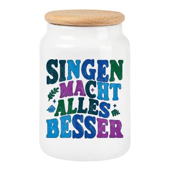 Singen macht alles besser - bunt - Keksdose mit Holzdeckel - Weiß - Vorne