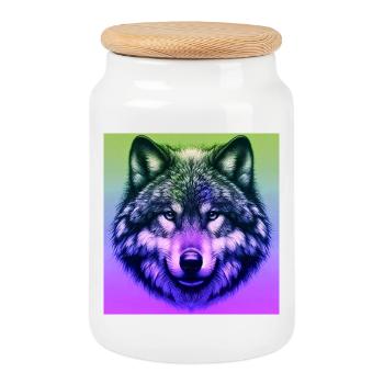 Wolf - Cookie Jar with Wooden Lid - white - Front